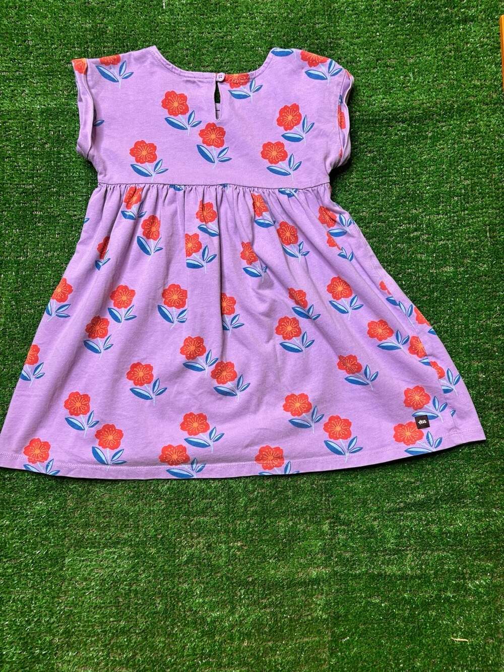 Tea Collection Purple Floral Red Flower Print Dress Size 4T